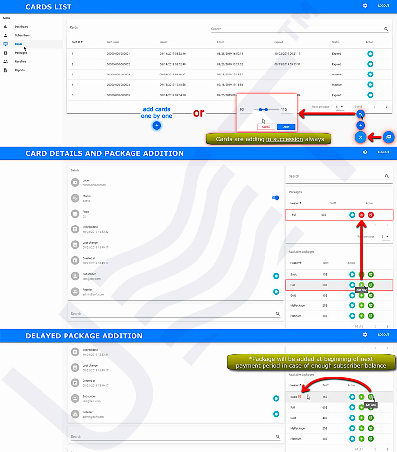 Card settings in web billing of UMT LLC